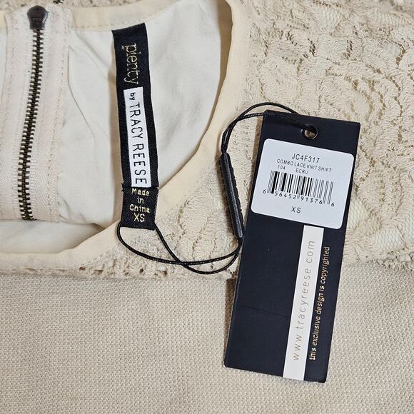 NWT‎ Plenty By Tracy Reese Beige Knit Crochet Overlay Shift Dress Size XS - Picture 7 of 9